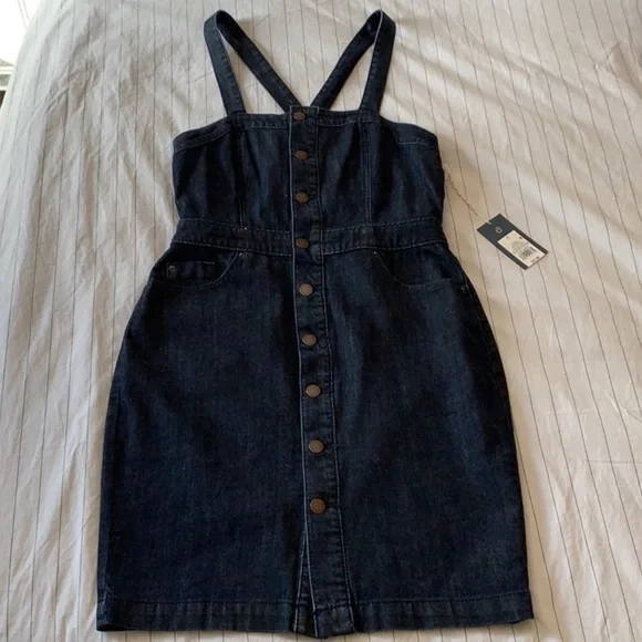 a line dress vs fit and flare Button Down Fitted Halter Denim Dress main image 1